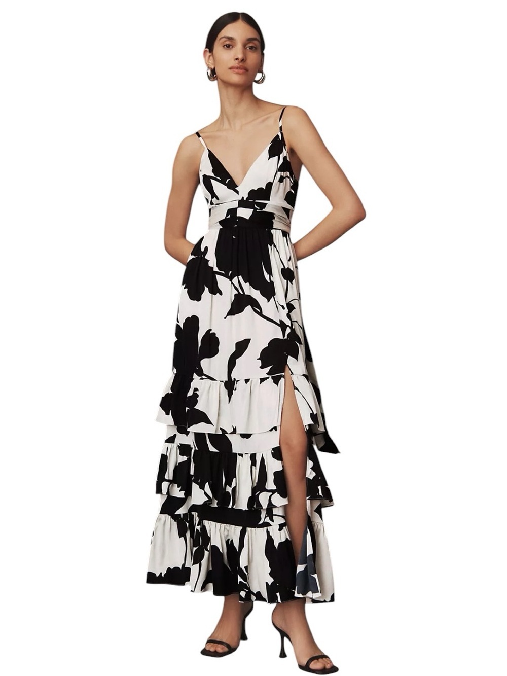 Hutch x Anthropologie - Guthrie Floral Satin Maxi Dress Side Slit Tie Back Sz 2